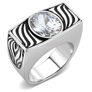 TK3620 High polished (no plating) Stainless Steel Ring with AAA Grade CZ in Clear - Joyeria Lady