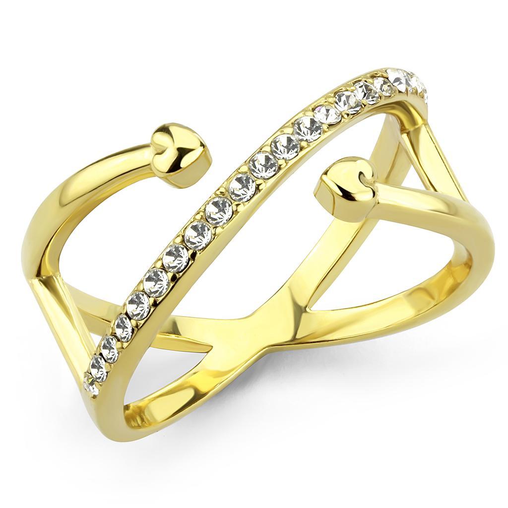TK3625 - IP Gold(Ion Plating) Stainless Steel Ring with Top Grade Crystal  in Clear - Joyeria Lady