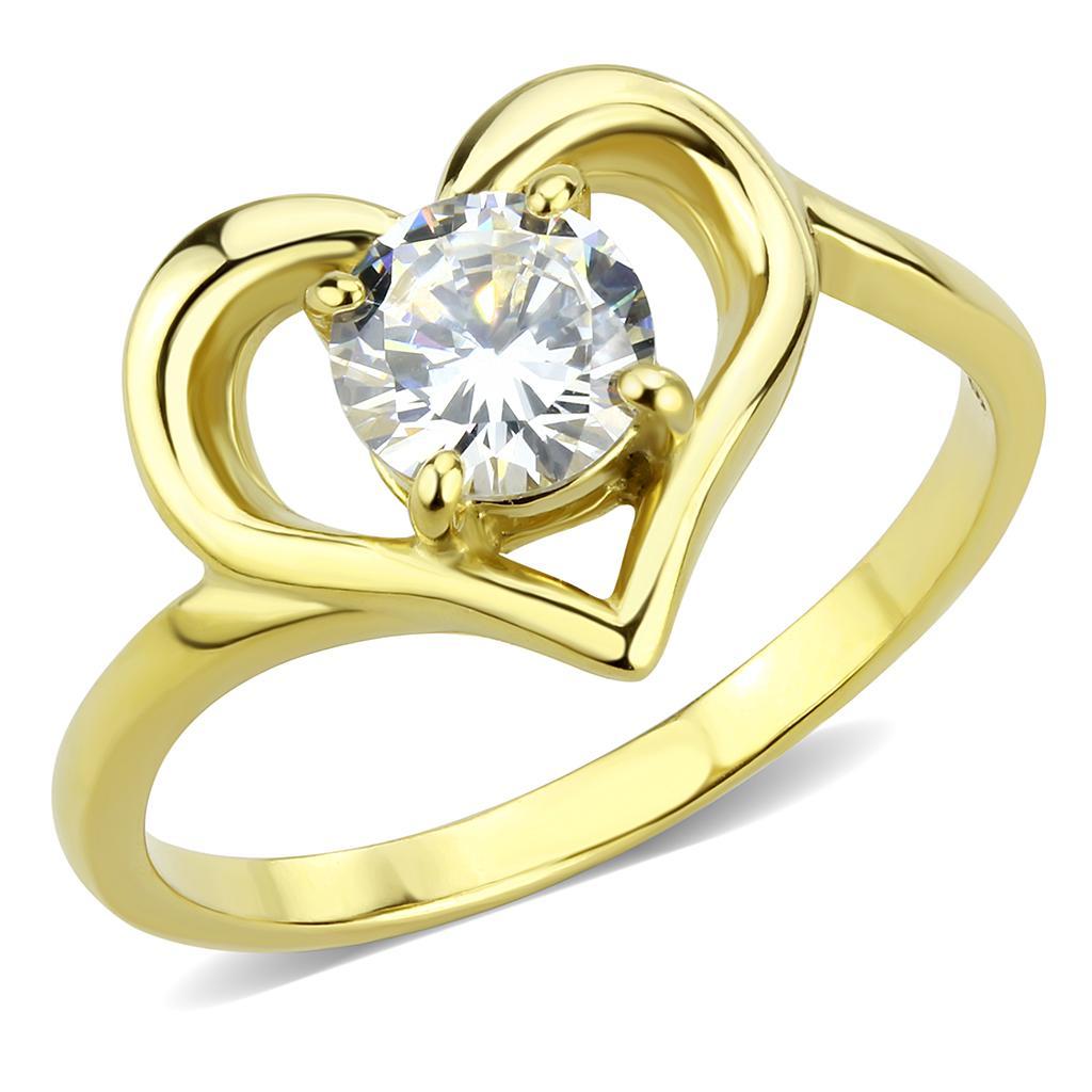 TK3628 - IP Gold(Ion Plating) Stainless Steel Ring with AAA Grade CZ  in Clear - Joyeria Lady