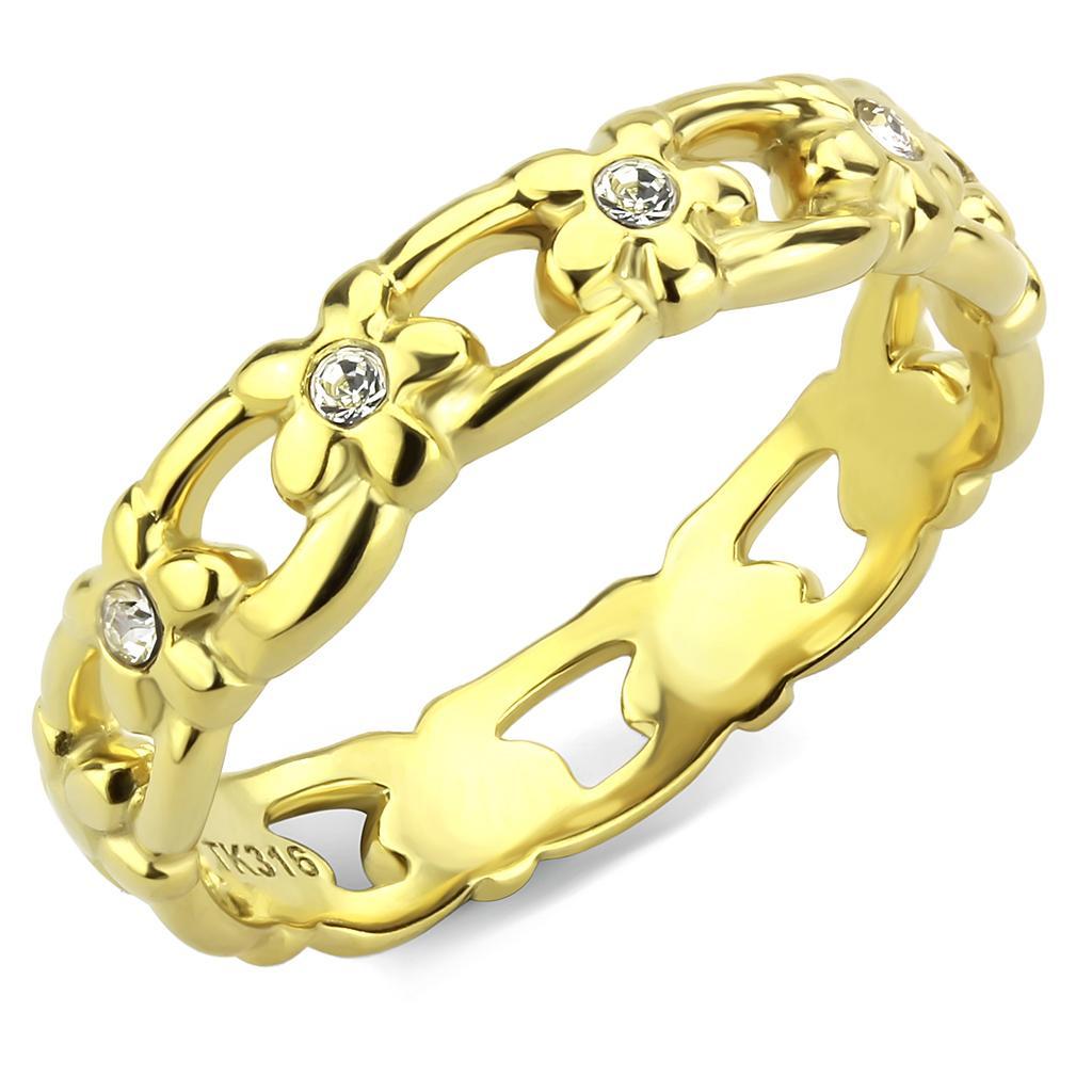 TK3629 - IP Gold(Ion Plating) Stainless Steel Ring with Top Grade Crystal  in Clear - Joyeria Lady