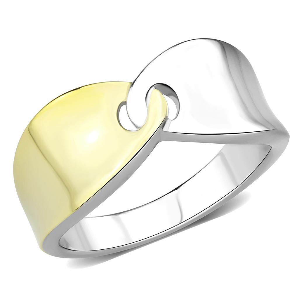TK3630 - Two-Tone IP Gold (Ion Plating) Stainless Steel Ring with No Stone - Joyeria Lady