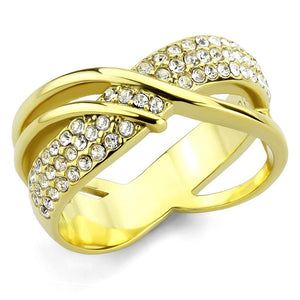 TK3632 - IP Gold(Ion Plating) Stainless Steel Ring with Top Grade Crystal  in Clear - Joyeria Lady