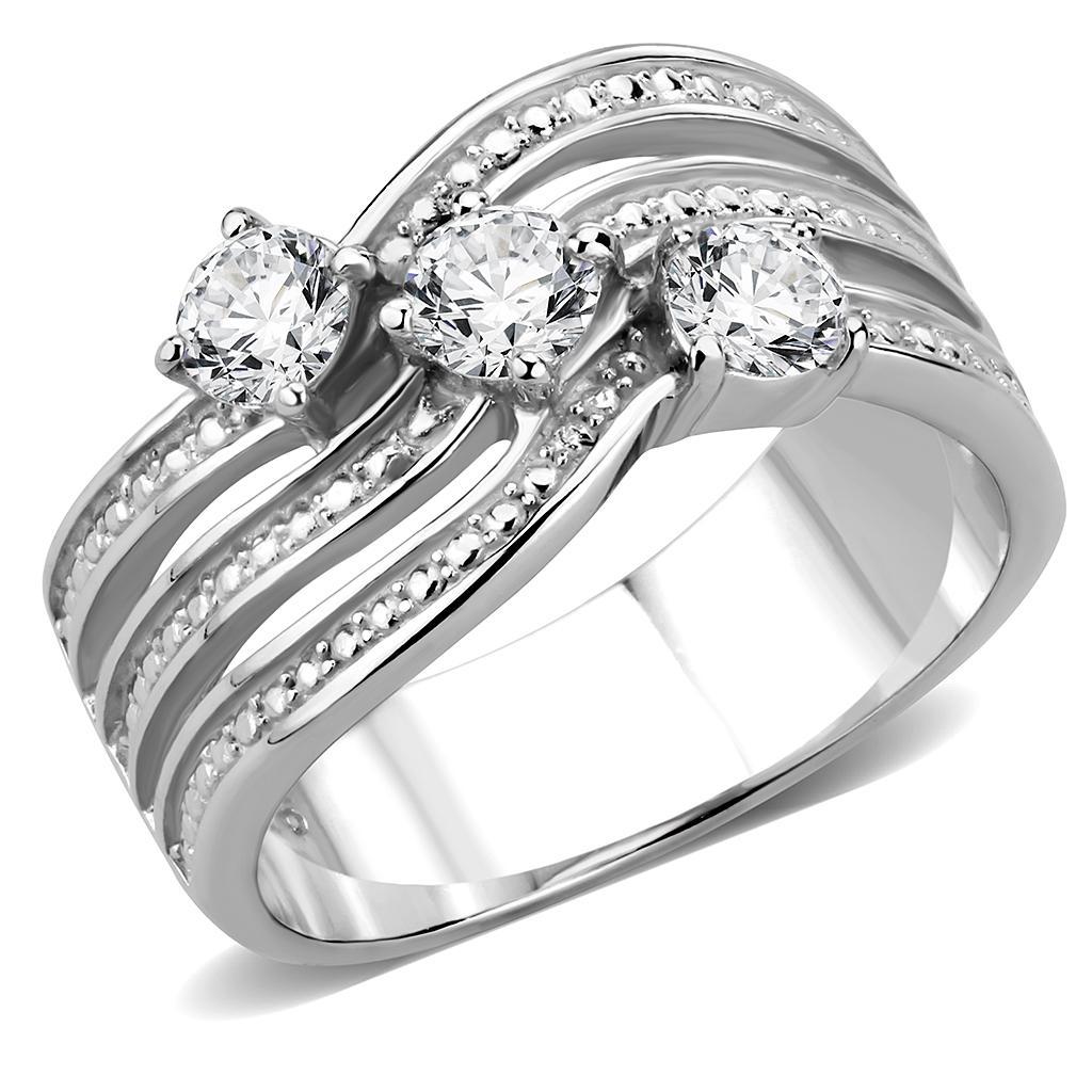 TK3633 - High polished (no plating) Stainless Steel Ring with AAA Grade CZ  in Clear - Joyeria Lady