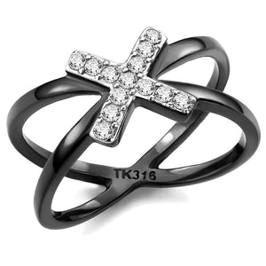 TK3635 - Two-Tone IP Black (Ion Plating) Stainless Steel Ring with AAA Grade CZ  in Clear - Joyeria Lady