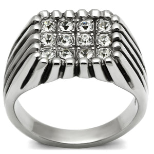 TK363 High polished (no plating) Stainless Steel Ring with Top Grade Crystal in Clear - Joyeria Lady
