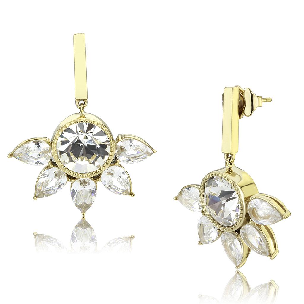 TK3661 IP Gold(Ion Plating) Stainless Steel Earrings with Top Grade Crystal in Clear - Joyeria Lady