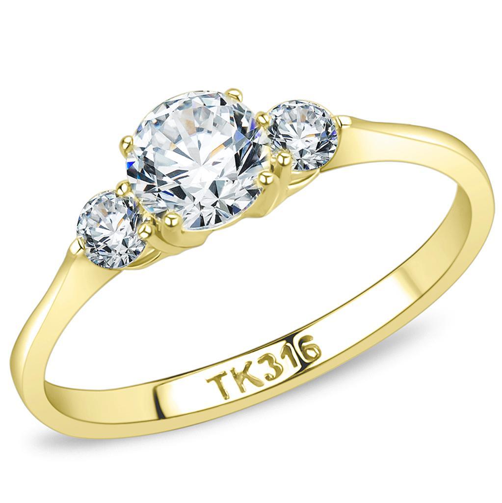 TK3668 - IP Gold(Ion Plating) Stainless Steel Ring with AAA Grade CZ  in Clear - Joyeria Lady