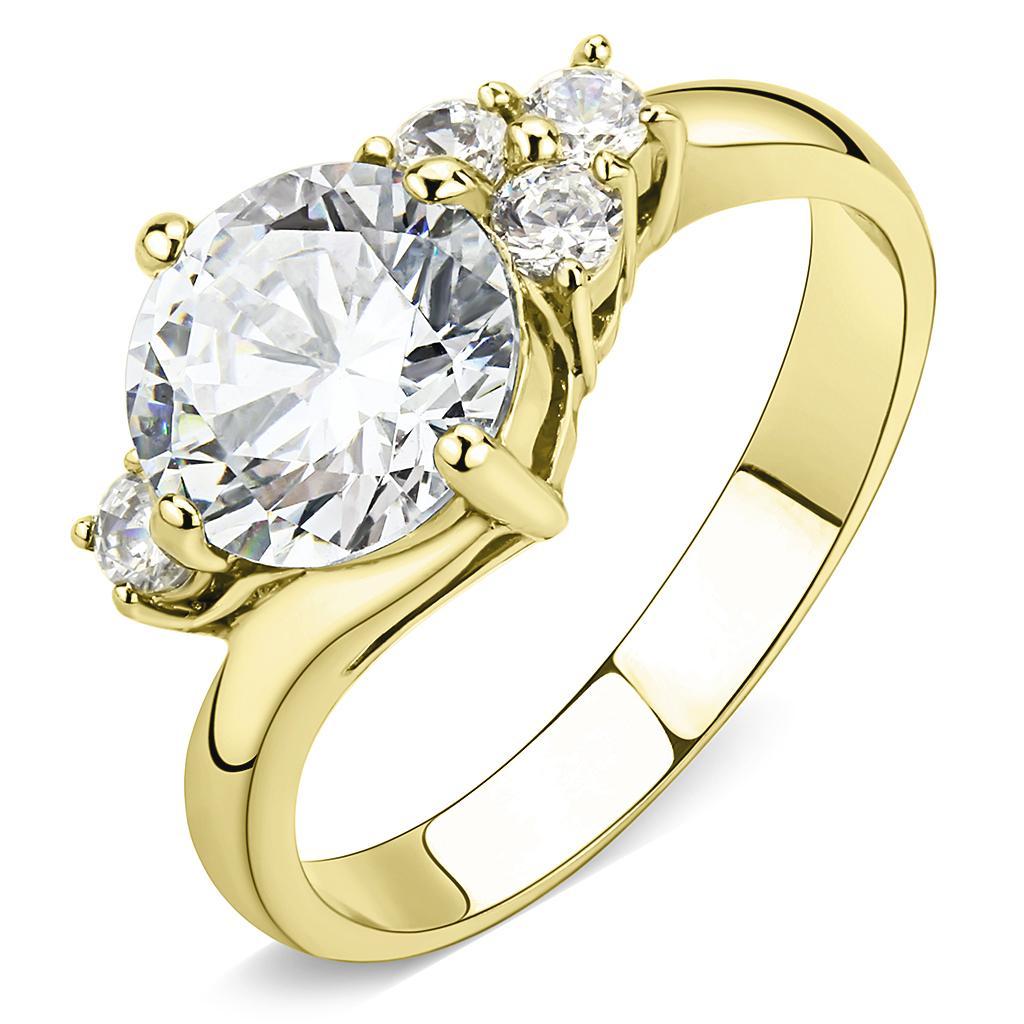 TK3670 - IP Gold(Ion Plating) Stainless Steel Ring with AAA Grade CZ  in Clear - Joyeria Lady