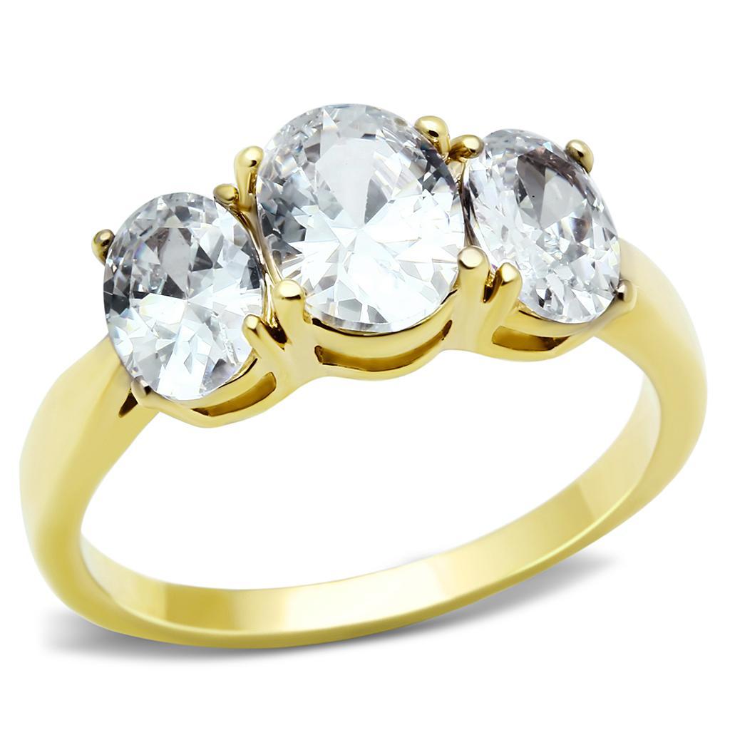 TK3671 - IP Gold(Ion Plating) Stainless Steel Ring with AAA Grade CZ  in Clear - Joyeria Lady