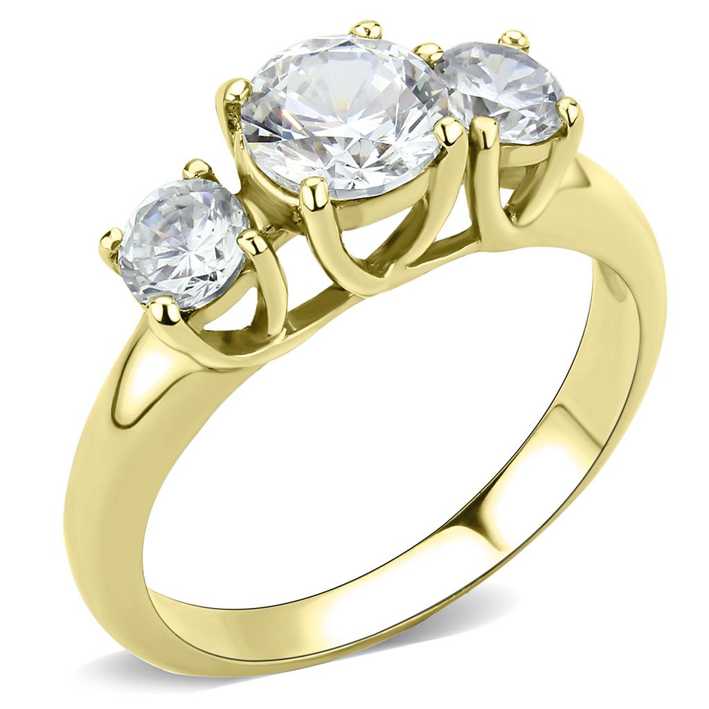 TK3673 - IP Gold(Ion Plating) Stainless Steel Ring with AAA Grade CZ  in Clear - Joyeria Lady