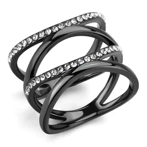 TK3689 - IP Light Black  (IP Gun) Stainless Steel Ring with Top Grade Crystal  in Clear - Joyeria Lady