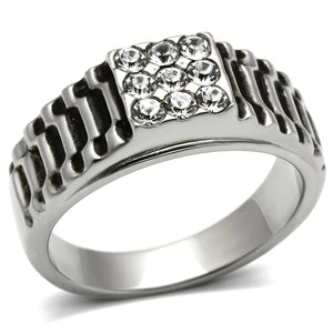 TK368 High polished (no plating) Stainless Steel Ring with Top Grade Crystal in Clear - Joyeria Lady