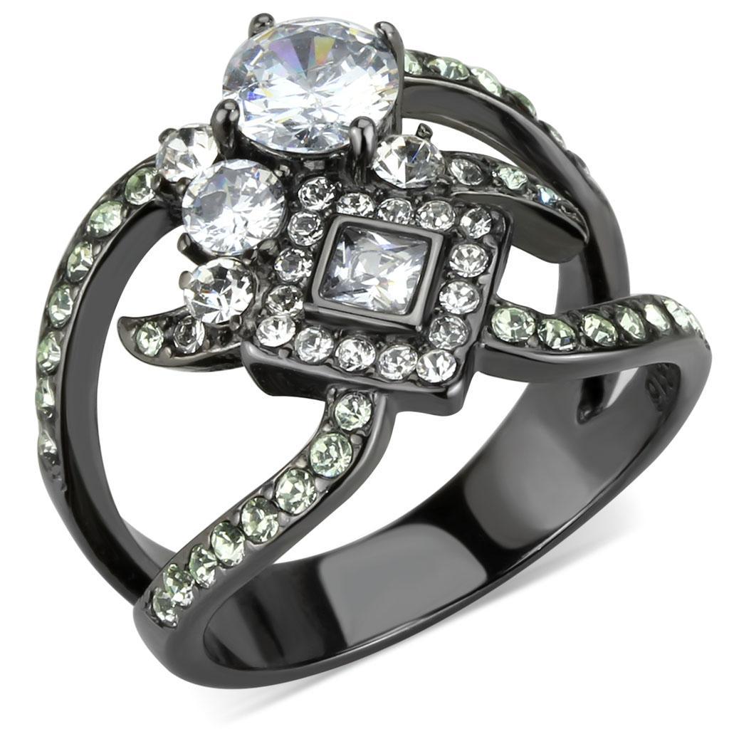 TK3690 - IP Light Black  (IP Gun) Stainless Steel Ring with AAA Grade CZ  in Clear - Joyeria Lady