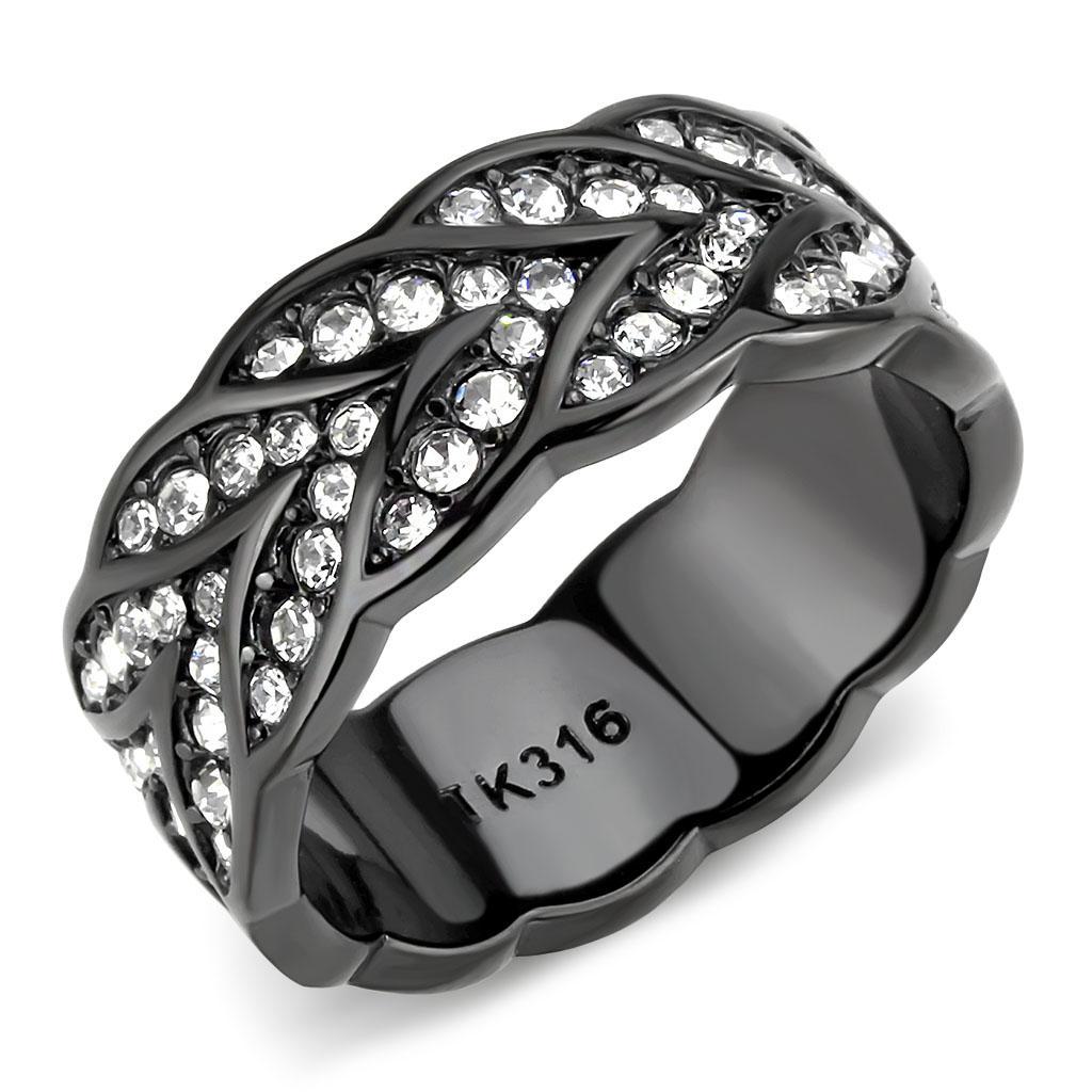 TK3691 - IP Black(Ion Plating) Stainless Steel Ring with Top Grade Crystal  in Clear - Joyeria Lady