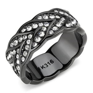 TK3691 - IP Black(Ion Plating) Stainless Steel Ring with Top Grade Crystal  in Clear - Joyeria Lady