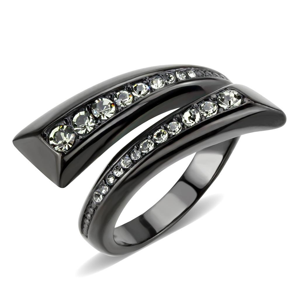 TK3692 - IP Black(Ion Plating) Stainless Steel Ring with Top Grade Crystal  in Black Diamond - Joyeria Lady