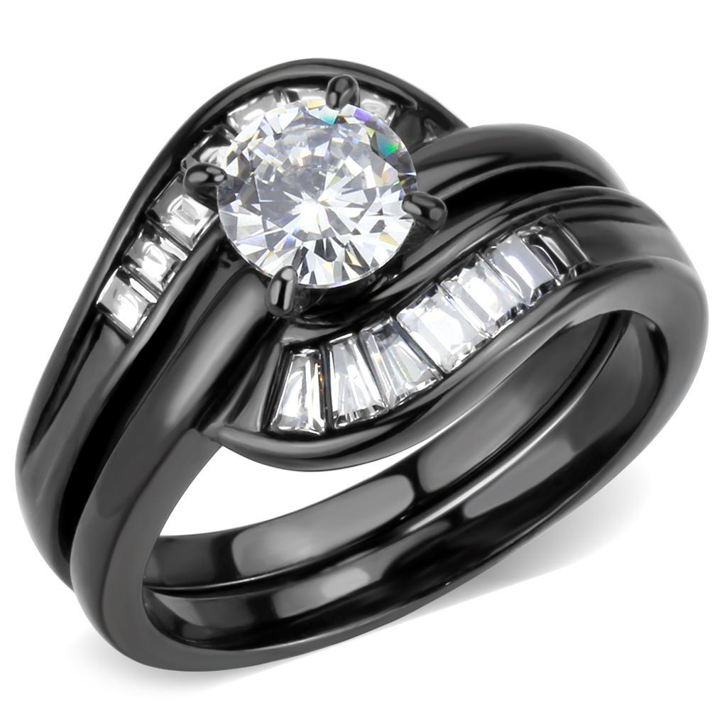 TK3693 - IP Black(Ion Plating) Stainless Steel Ring with AAA Grade CZ  in Clear - Joyeria Lady