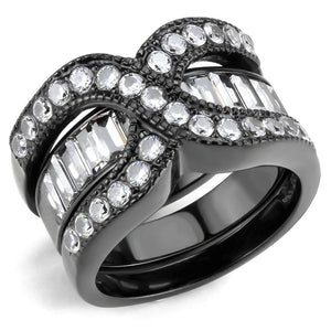 TK3694 - IP Black(Ion Plating) Stainless Steel Ring with AAA Grade CZ  in Clear - Joyeria Lady