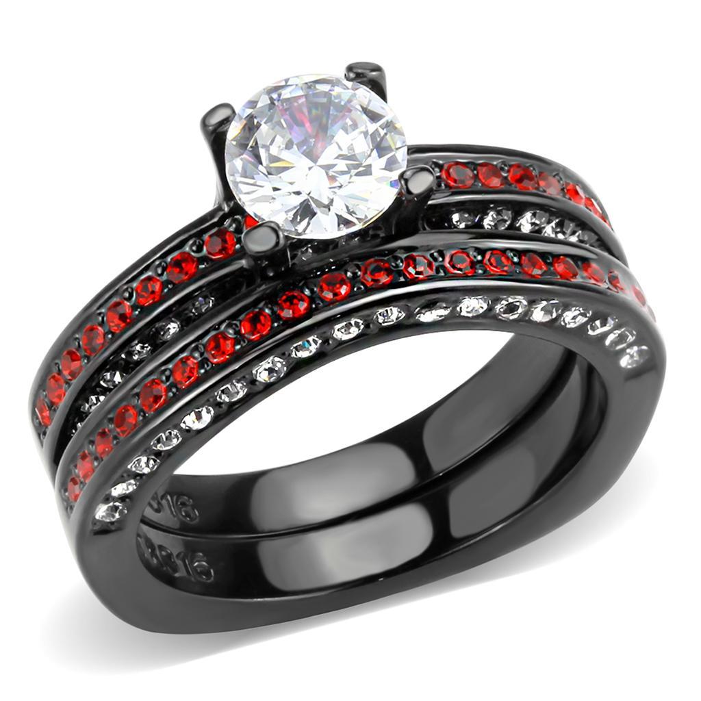 TK3695 - IP Black(Ion Plating) Stainless Steel Ring with AAA Grade CZ  in Clear - Joyeria Lady