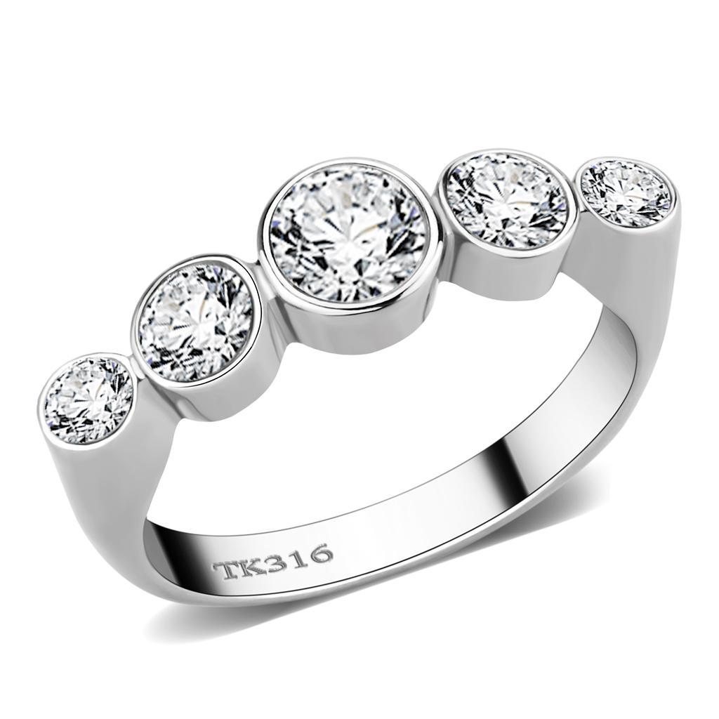 TK3697 - High polished (no plating) Stainless Steel Ring with AAA Grade CZ  in Clear - Joyeria Lady