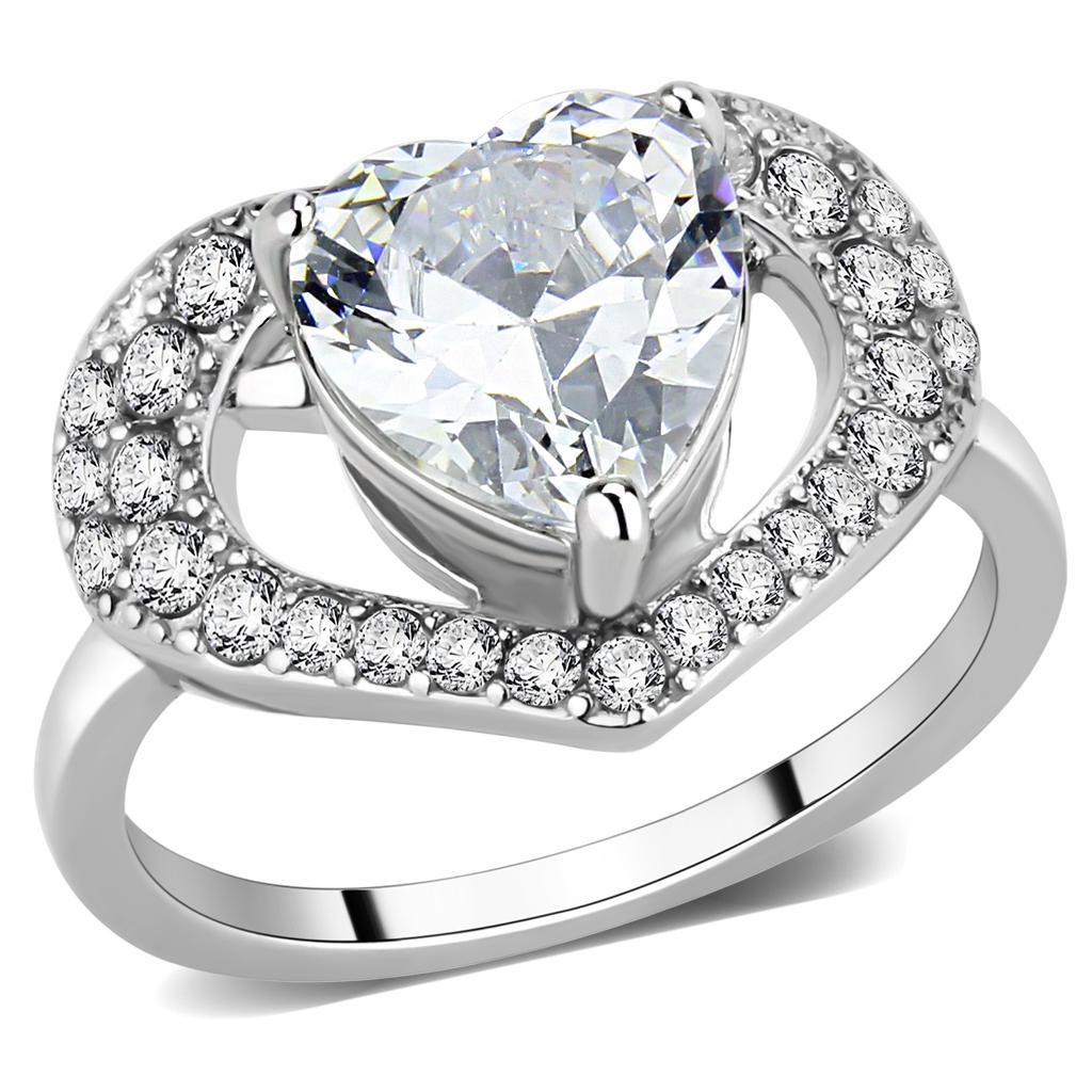 TK3698 - High polished (no plating) Stainless Steel Ring with AAA Grade CZ  in Clear - Joyeria Lady