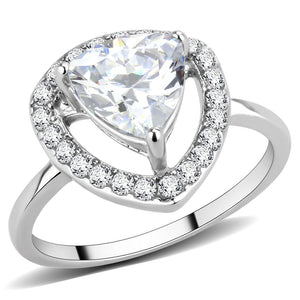 TK3699 - High polished (no plating) Stainless Steel Ring with AAA Grade CZ  in Clear - Joyeria Lady