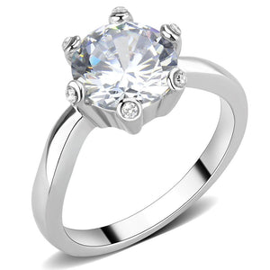 TK3700 - High polished (no plating) Stainless Steel Ring with AAA Grade CZ  in Clear - Joyeria Lady