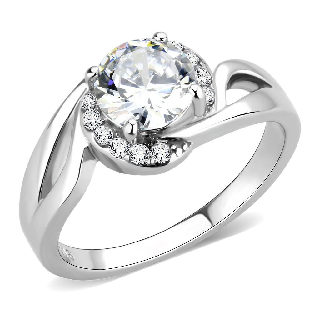 TK3701 - High polished (no plating) Stainless Steel Ring with AAA Grade CZ  in Clear - Joyeria Lady