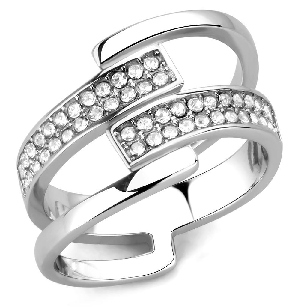 TK3702 - High polished (no plating) Stainless Steel Ring with Top Grade Crystal  in Clear - Joyeria Lady