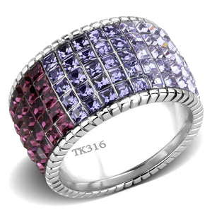TK3703 - High polished (no plating) Stainless Steel Ring with Top Grade Crystal  in Multi Color - Joyeria Lady