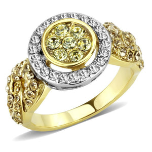 TK3704 - Two-Tone IP Gold (Ion Plating) Stainless Steel Ring with Top Grade Crystal  in Multi Color - Joyeria Lady