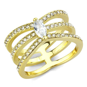TK3705 - IP Gold(Ion Plating) Stainless Steel Ring with AAA Grade CZ  in Clear - Joyeria Lady
