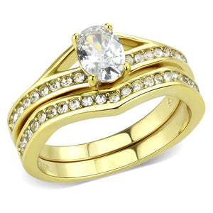 TK3706 - IP Gold(Ion Plating) Stainless Steel Ring with AAA Grade CZ  in Clear - Joyeria Lady