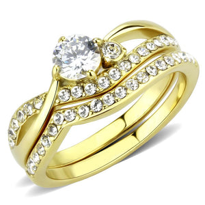 TK3708 - IP Gold(Ion Plating) Stainless Steel Ring with AAA Grade CZ  in Clear - Joyeria Lady