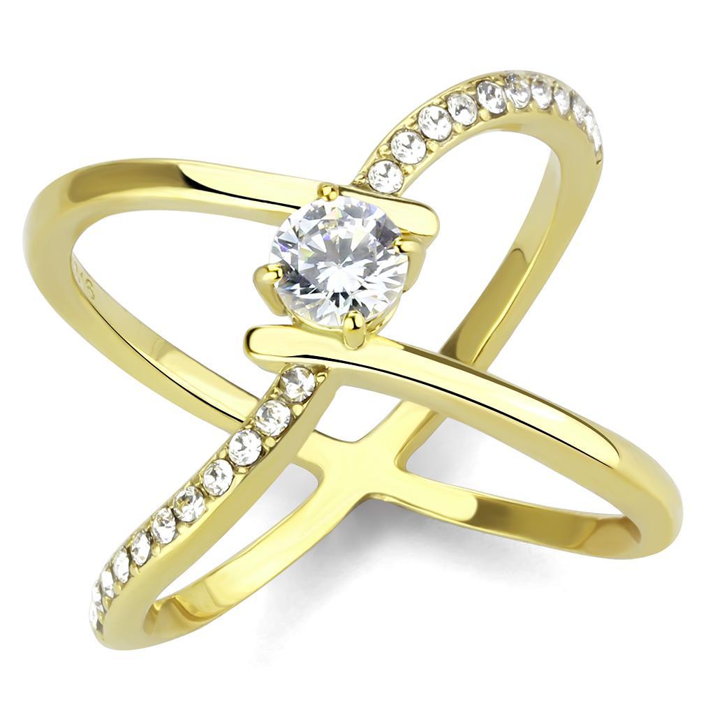 TK3709 - IP Gold(Ion Plating) Stainless Steel Ring with AAA Grade CZ  in Clear - Joyeria Lady