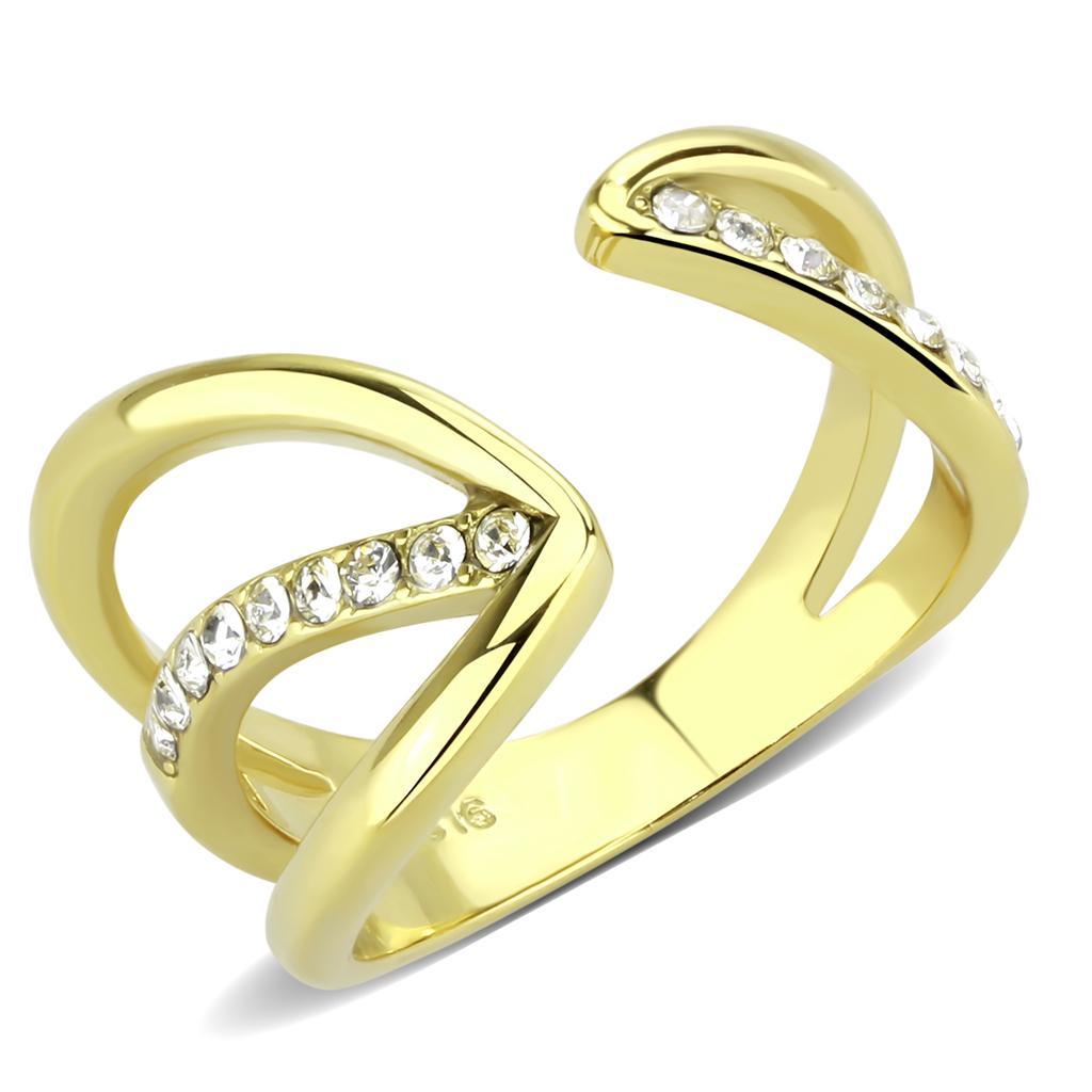TK3710 - IP Gold(Ion Plating) Stainless Steel Ring with Top Grade Crystal  in Clear - Joyeria Lady