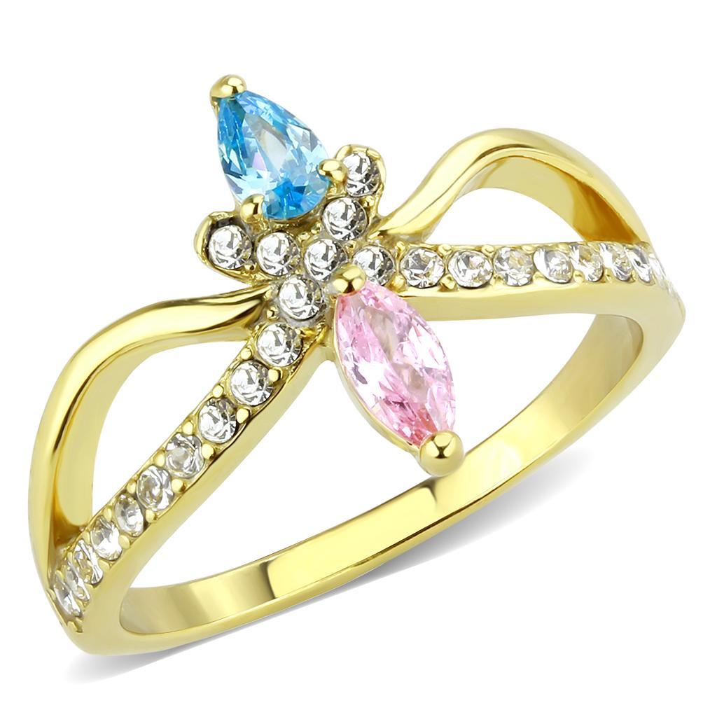 TK3712 - IP Gold(Ion Plating) Stainless Steel Ring with AAA Grade CZ  in Multi Color - Joyeria Lady