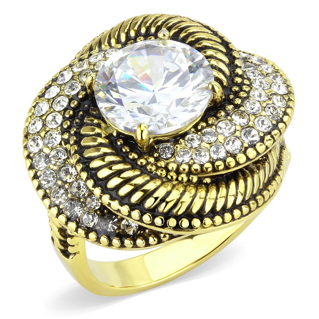 TK3714 - IP Gold(Ion Plating) Stainless Steel Ring with AAA Grade CZ  in Clear - Joyeria Lady