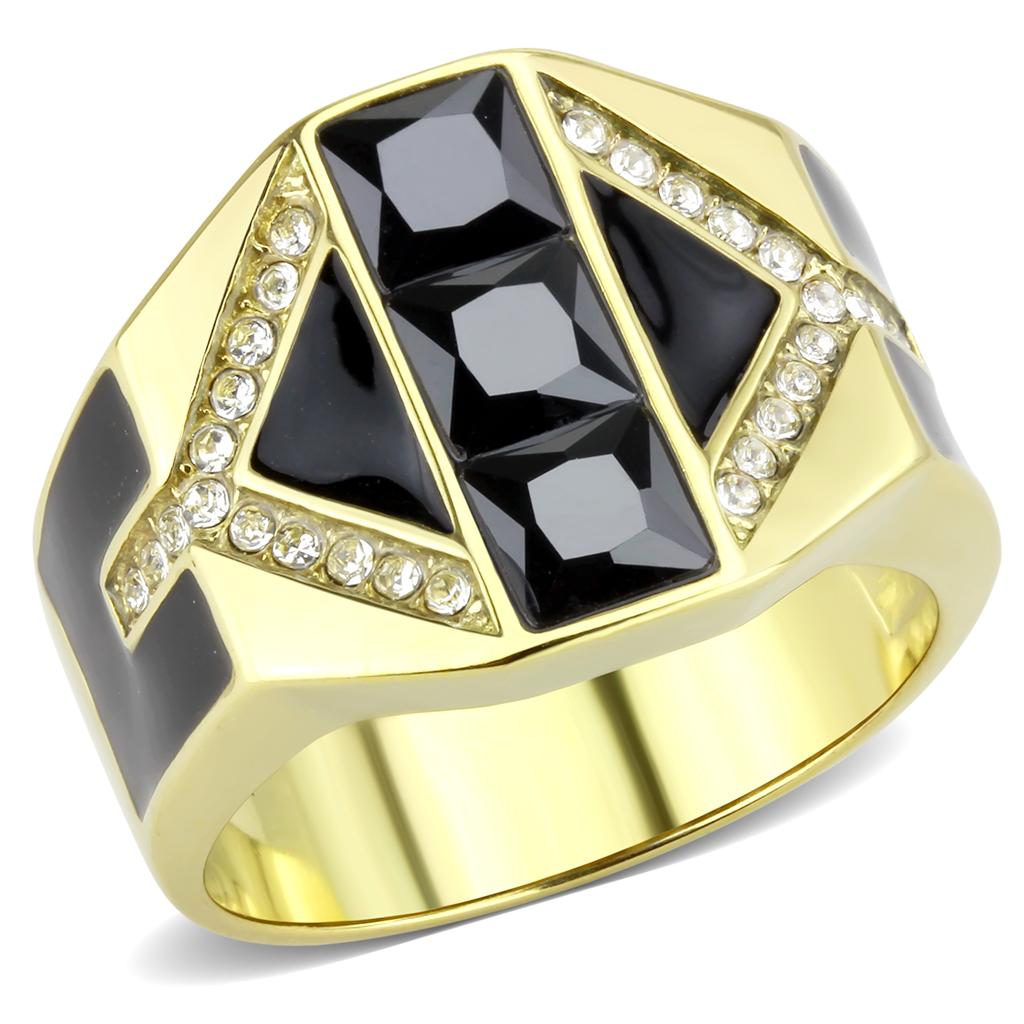 TK3721 IP Gold(Ion Plating) Stainless Steel Ring with AAA Grade CZ in Black Diamond - Joyeria Lady