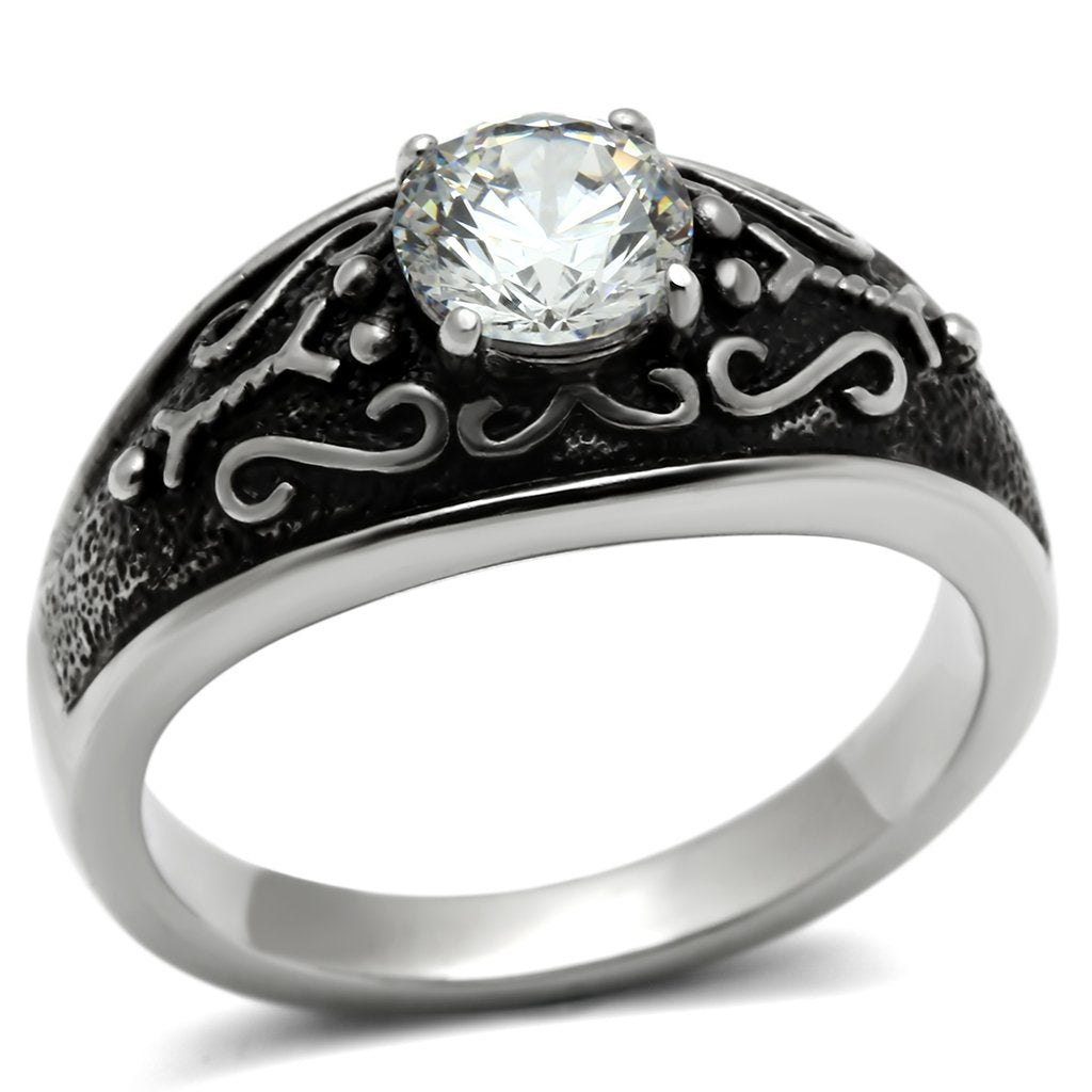 TK373 High polished (no plating) Stainless Steel Ring with AAA Grade CZ in Clear - Joyeria Lady