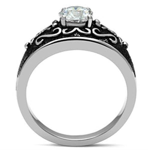 TK373 High polished (no plating) Stainless Steel Ring with AAA Grade CZ in Clear