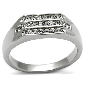 TK375 High polished (no plating) Stainless Steel Ring with Top Grade Crystal in Clear - Joyeria Lady