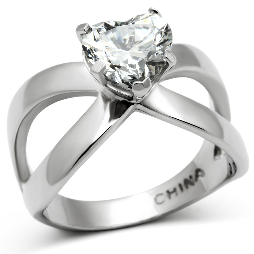 TK390 - High polished (no plating) Stainless Steel Ring with AAA Grade CZ  in Clear - Joyeria Lady