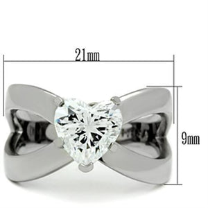 TK390 - High polished (no plating) Stainless Steel Ring with AAA Grade CZ  in Clear