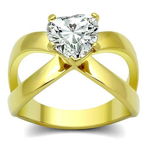 TK390G - IP Gold(Ion Plating) Stainless Steel Ring with AAA Grade CZ  in Clear - Joyeria Lady