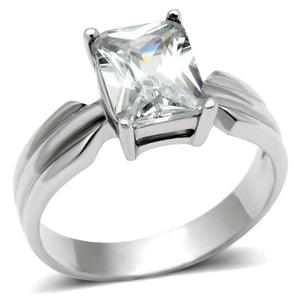 TK391 - High polished (no plating) Stainless Steel Ring with AAA Grade CZ  in Clear - Joyeria Lady