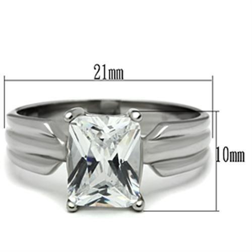 TK391 - High polished (no plating) Stainless Steel Ring with AAA Grade CZ  in Clear - Joyeria Lady