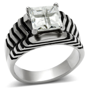 TK393 - High polished (no plating) Stainless Steel Ring with AAA Grade CZ  in Clear - Joyeria Lady