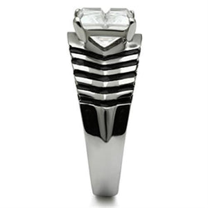 TK393 - High polished (no plating) Stainless Steel Ring with AAA Grade CZ  in Clear