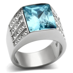 TK394 - High polished (no plating) Stainless Steel Ring with Synthetic Synthetic Glass in Sea Blue - Joyeria Lady